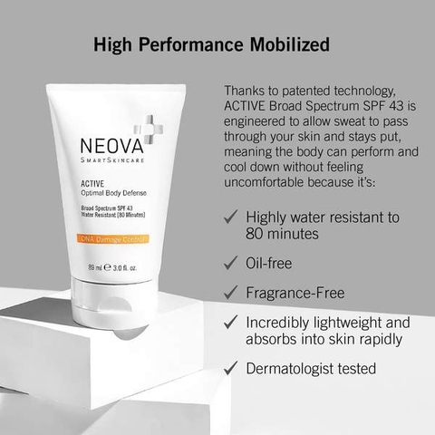 NEOVA ACTIVE OPTIMAL DEFENSE DNA REPAIR ENZYMES + ANTIOXIDANTS SPF43 / KEM CHỐNG NẮNG BẢO VỆ DA DÀNH CHO BODY VÀ MẶT