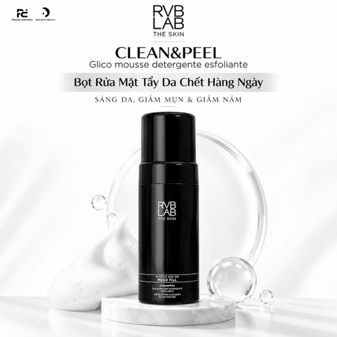 RVB LAB CLEAN&PEEL Glico mousse detergente esfoliante: Bọt Rửa Mặt Tẩy Da Chết Hàng Ngày - Sáng Da, Trị Mụn & Giảm Nám
