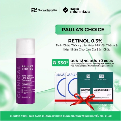 PAULA'S CHOICE CLINICAL 0.3% RETINOL + 2% BAKUCHIOL TREATMENT: Tinh Chất Chống Lão Hóa, Mờ Vết Thâm & Nếp Nhăn Cho Làn Da Săn Chắc