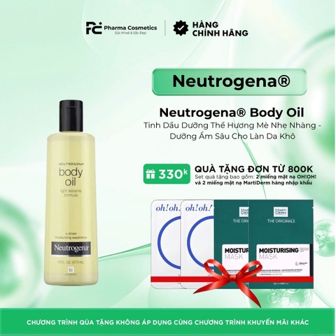 Neutrogena® Body Oil, Light Sesame Formula For Dry Skin: Tinh Dầu Dưỡng Thể Hương Mè Nhẹ Nhàng - Dưỡng Ẩm Sâu Cho Làn Da Khô
