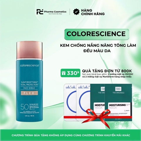 COLORESCIENCE SUNFORGETTABLE TOTAL PROTECTION FACE SHIELD FLEX SPF50 ( FAIR) / KEM CHỐNG NẮNG NÂNG TÔNG LÀM ĐỀU MÀU DA 