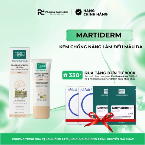 MARTIDERM THE ORIGINALS PROTEOS SCREEN SPF50+ COLOR FLUID CREAM (LIGHT) (40ML) KEM CHỐNG NẮNG LÀM ĐỀU MÀU DA 