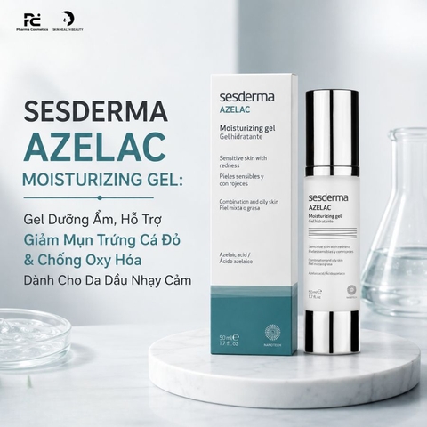 SESDERMA AZELAC MOISTURIZING GEL: Gel Dưỡng Ẩm, Điều Trị Trứng Cá Đỏ & Chống Oxy Hóa Cho Da Dầu Nhạy Cảm