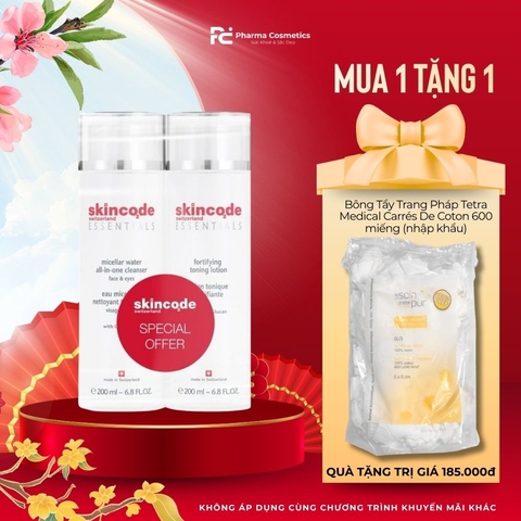 SKINCODE ESSENTIALS DUO PACK: MICELLAR WATER & FORTIFYING TONING LOTION (200ML X 2) - BỘ ĐÔI LÀM SẠCH & CÂN BẰNG DA NHẠY CẢM