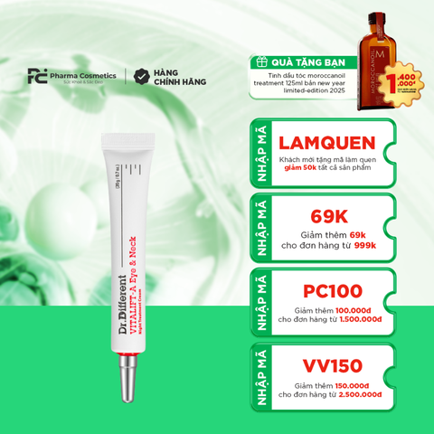 ( DATE 4/2026 ) DR.DIFFERENT VITALIFT-A EYE & NECK / KEM DƯỠNG CHỐNG LÃO HÓA, MỜ NẾP NHĂN, TRỊ THÂM VÙNG DA CỔ & MẮT