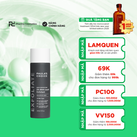 ( DATE 12/2026 ) PAULA'S CHOICE SKIN PERFECTING 2% BHA LIQUID EXFOLIANT: Dung Dịch Loại Bỏ Tế Bào Chết, Giúp Lỗ Chân Lông Sạch Thoáng & Da Mịn Màng