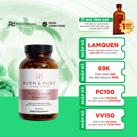 ( DATE 5/2027 ) HUSH & HUSH SkinCapsule BRIGHTEN +/ VIÊN UỐNG SÁNG DA VÀ MỜ THÂM NÁM (THUẦN CHAY)