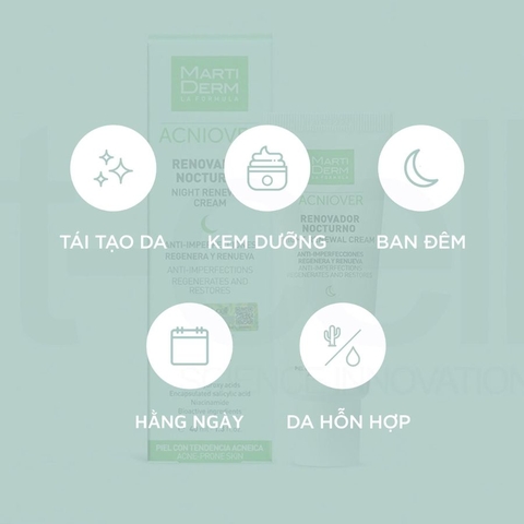 MARTIDERM ACNIOVER NIGHT RENEWAL CREAM / KEM DƯỠNG TÁI TẠO BAN ĐÊM CHO DA DẦU MỤN