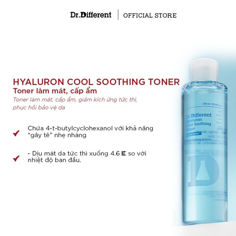 Nước Cân Bằng Dr.Different Hyaluron Cool Soothing Toner: Cấp Ẩm Và Làm Dịu Da