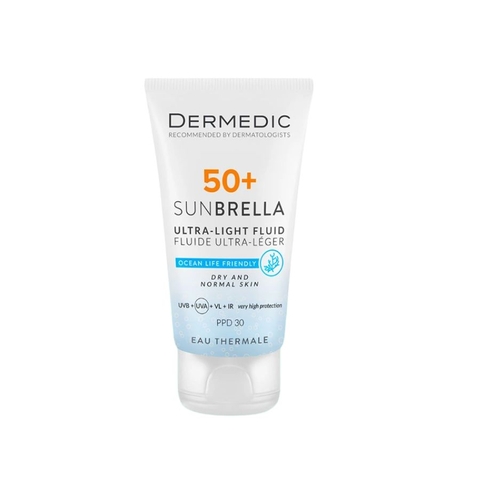 DERMEDIC SUNBRELLA ULTRA-LIGHT SPF 50+ FLUID DRY AND NORMAL SKIN : Chống Nắng Phổ Rộng & Dưỡng Ẩm Chuyên Sâu Cho Da Khô & Thường