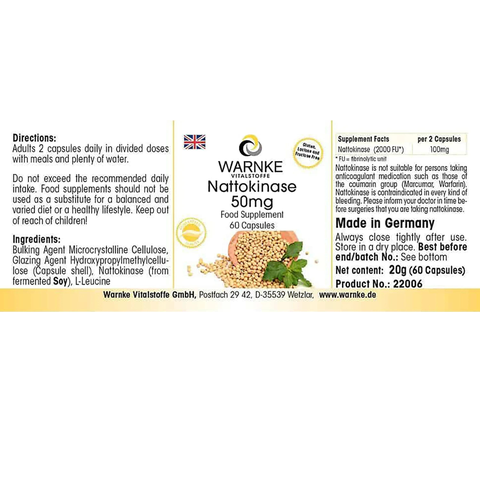 WARNKE NATTOKINASA 50mg / VIÊN UỐNG ĐIỀU TRỊ VÀ PHÒNG NGỪA TẮC NGHẼN MẠCH MÁU GÂY MÁU ĐÔNG, TAI BIẾN
