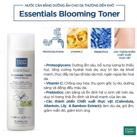 MartiDerm Essentials Blooming Toner: Nước Cân Bằng Dưỡng Ẩm & Tái Sinh Làn Da Rạng Rỡ