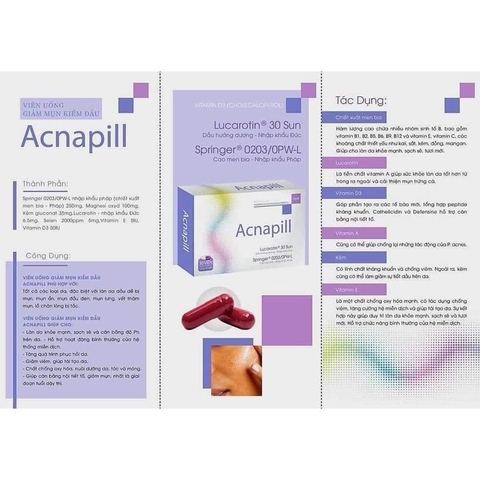 ACNAPILL / VIÊN UỐNG TĂNG CƯỜNG SỨC ĐỀ KHÁNG, HỖ TRỢ ĐIỀU TRỊ DA, TÓC, MÓNG, GIẢM MỤN, KIỀM NHỜN 