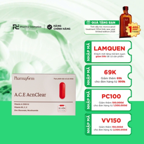 PHARMAFORM A.C.E ACNLEAR: Viên Uống Hỗ Trợ Giảm Mụn, Kiềm Dầu & Chống Lão Hóa