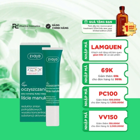 ZIAJA OCZYSZCZANIE LISCIE MANUKA REDUKTOR ZMIAN POTRADZIKOWYCH WYSOKA KONCENTRACJA SUBSTANCJI AKTYWNYCH     / KEM ĐIỀU TRỊ MỤN TỨC THÌ