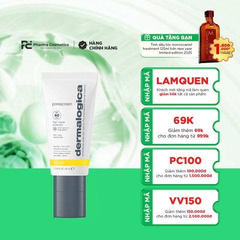 DERMALOGICA PORESCREEN SPF40: Kem Chống Nắng Khoáng Kiềm Dầu, Se Khít Lỗ Chân Lông & Làm Mịn Da