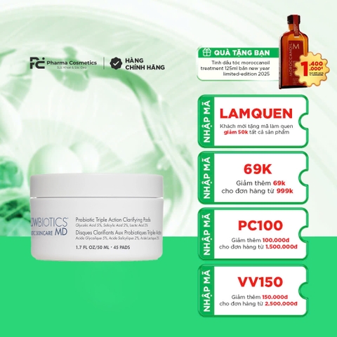 GLOWBIOTICS PROBIOTIC TRIPLE ACTION CLARIFYING PADS: Miếng Pad Sạch Sâu & Giảm Mụn, Cho Làn Da Sáng Khỏe