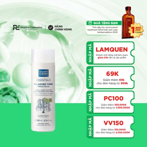 MARTIDERM ESSENTIALS BALANCING TONER: Nước Cân Bằng Chứa BHA & Prebiotics, Sạch Sâu & Phục Hồi Da