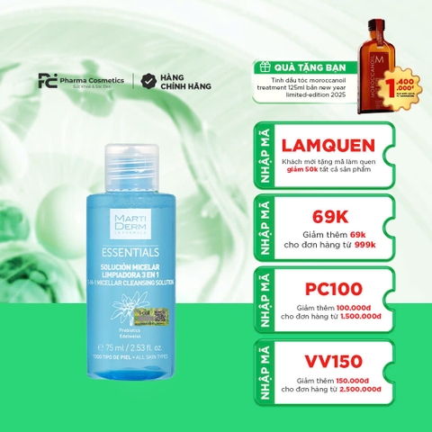 MARTIDERM MICELLAR CLEANSING SOLUTION 3 IN 1: Nước Tẩy Trang Sạch Sâu & Bảo Vệ Da