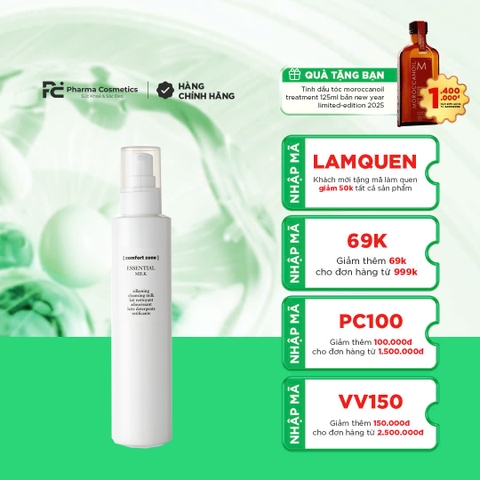 COMFORT ZONE ESSENTIAL MILK: Sữa Rửa Mặt Dạng Kem Mịn, Dịu Nhẹ Cho Mọi Loại Da