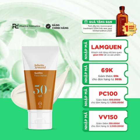 JULIETTE ARMAND SUNFILM VELVET SPF 50: Kem Chống Nắng Phổ Rộng - Bảo Vệ Toàn Diện & Tăng Cường Chống Lão Hóa
