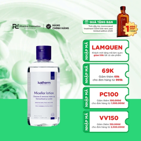 IVATHERM IVATHERM Micellar Lotion Cleanses & removes make up: Nước Tẩy Trang Giàu Khoáng Chất - Sạch Sâu & Dịu Nhẹ Cho Mọi Loại Da
