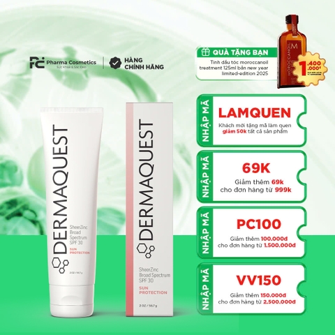 DERMAQUEST SHEERZINC BROAD SPECTRUM SPF 30: Kem Chống Nắng Khoáng Chất – Bảo Vệ Phổ Rộng & Tái Tạo Làn Da