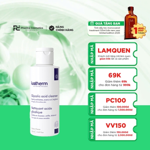 IVATHERM GLYCOLIC ACID CLEANSER: Sữa Rửa Mặt Tái Tạo & Sáng Da
