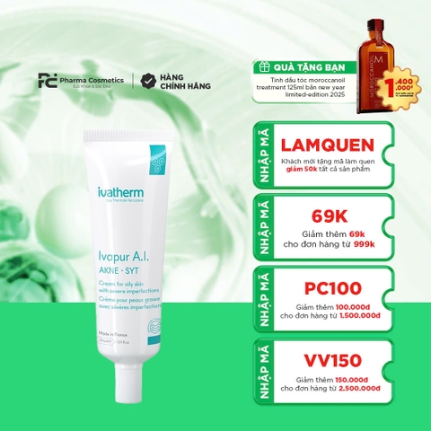IVATHERM IVAPUR A.I. AKNE-SYT: Kem Đặc Trị Mụn Sưng Viêm, Kiểm Soát Dầu Nhờn & Giảm Thâm Sẹo