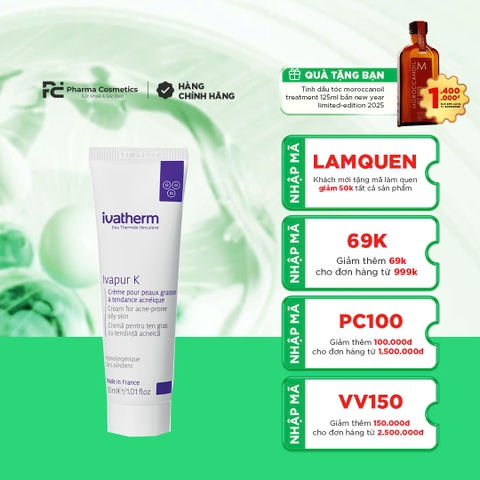 IVATHERM IVAPUR K CREAM: Kem Dưỡng Giảm Mụn & Kiểm Soát Nhờn, Cho Da Hỗn Hợp & Da Dầu Nhạy Cảm