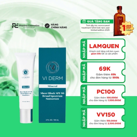 VI DERM MINERAL SHEER BLOCK SPF 50: Kem Chống Nắng Phổ Rộng Dịu Nhẹ, Bảo Vệ Toàn Diện & Nuôi Dưỡng Làn Da