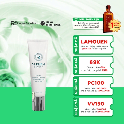VI DERM SPF 50 DAILY UV DEFENSE: Kem Chống Nắng Phổ Rộng, Bảo Vệ Toàn Diện & Làm Dịu Da