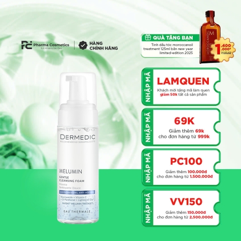 DERMEDIC MELUMIN GENTLE CLEANSING FOAM: Sữa Rửa Mặt Dịu Nhẹ Giúp Sáng Da & Giảm Đốm Sắc Tố