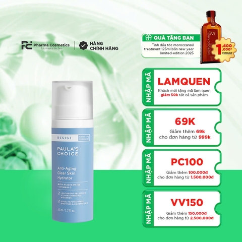 PAULA'S CHOICE RESIST ANTI-AGING CLEAR SKIN HYDRATOR: Kem Dưỡng Ẩm Chống Lão Hóa, Cải Thiện Làn Da Không Đều Màu & Lỗ Chân Lông