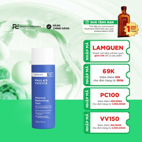 PAULA'S CHOICE RESIST ADVANCED REPLENISHING TONER: Nước Cân Bằng Dưỡng Ẩm Chuyên Sâu, Phục Hồi Làn Da Lão Hóa