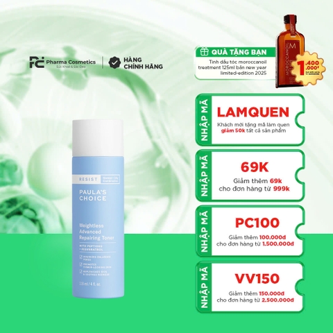 PAULA'S CHOICE RESIST WEIGHTLESS ADVANCED REPAIRING TONER: Nước Cân Bằng Ngăn Ngừa Lão Hóa & Cải Thiện Da Dầu