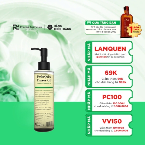 BYTHE QUALITY PERFECQUICK ERASER OIL PREMIUM CLEANSING OIL : Dầu Tẩy Trang Sạch Sâu, Dưỡng Ẩm & Kiểm Soát Mụn Đầu Đen