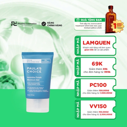 PAULA'S CHOICE SKIN BALANCING INVISIBLE FINISH MOISTURE GEL: Kem Dưỡng Ẩm Dạng Gel – Kiểm Soát Dầu & Thu Nhỏ Lỗ Chân Lông