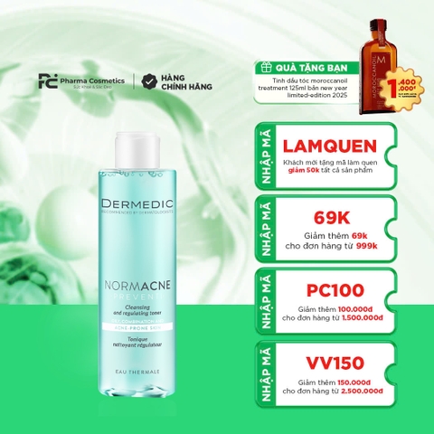 DERMEDIC NORMACNE PREVENTI CLEANSING AND REGULATING SKIN TONER: Cân Bằng & Sạch Sâu Cho Da Dầu Mụn