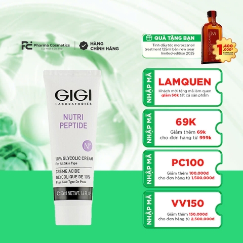GIGI NUTRI PEPTIDE 10% GLYCOLIC CREAM / KEM DƯỠNG CHỐNG LÃO HOÁ, TẨY TẾ BÀO CHẾT NHẸ, THU NHỎ LỖ CHÂN LÔNG 