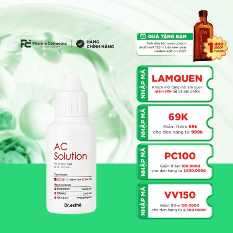 DR.ESTHE AC SOLUTION: Dung Dịch Đặc Trị - Kiểm Soát Dầu Nhờn & Chống Viêm Cho Da Mụn