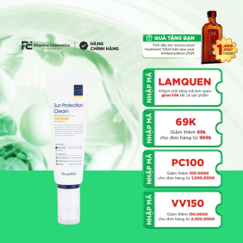 DR.ESTHE SUN PROTECTION CREAM SPF 50 PA++: Kem Chống Nắng Dưỡng Ẩm & Phục Hồi, Lý Tưởng Cho Da Khô & Nhạy Cảm