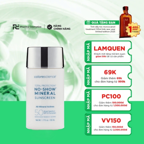 COLORESCIENCE TOTAL PROTECTION NO SHOW SPF50 MINERAL SUNSCREEN / KEM CHỐNG NẮNG VẬT LÝ TOÀN DIỆN KHÔNG MÀU 