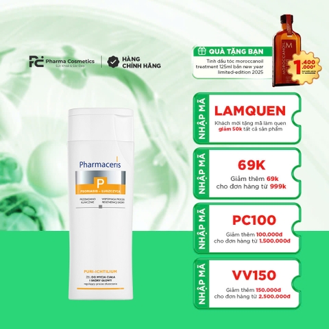 PHARMACERIS PURI - ICHTLIUM: Gel Tắm Gội Chuyên Biệt - Giữ Ẩm & Hỗ Trợ Giảm Triệu Chứng Vảy Nến