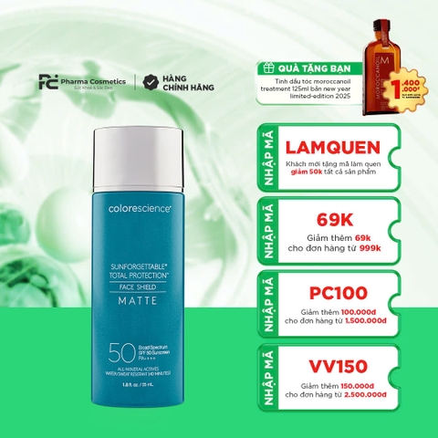 COLORESCIENCE SUNFORGETTABLE TOTAL PROTECTION FACE SHIELD MATTE SPF 50 / KEM CHỐNG NẮNG KIỀM DẦU 