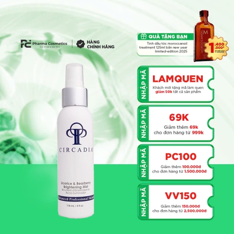 CIRCADIA LICORICE & BEARBERRY BRIGHTENING MIST: Xịt Khoáng & Toner Hỗ Trợ Dưỡng Sáng, Đều Màu Da