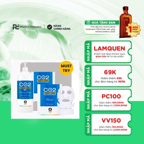 COMBO THANH LỌC DA CHUYÊN SÂU 1 GỒM ( RIBESKIN CO2 CARBOXY THERAPY GEL 1500ML + RIBESKIN CO2 Carboxy Therapy Facial & Neck Mask 2 HỘP 50 MIẾNG)