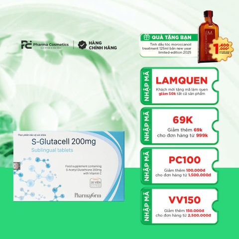 PHARMAFORM S-GLUTACELL: Viên Uống Hỗ Trợ Chống Oxy Hóa & Cải Thiện Nám Da