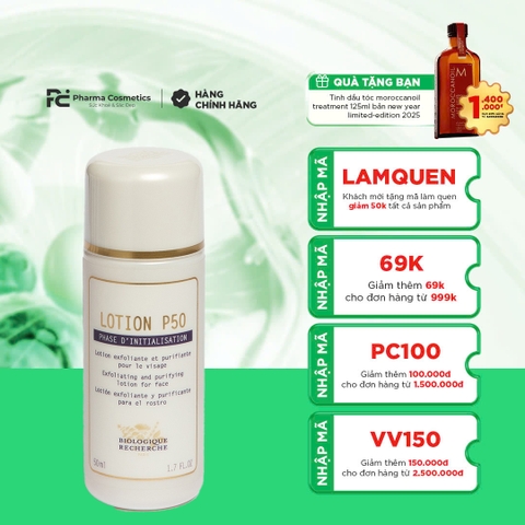 BIOLOGIQUE RECHERCHE LOTION P50 / LOTION TẨY TẾ BÀO CHẾT, LÀM SẠCH SÂU VÀ THANH LỌC LỚP BIỂU BÌ 50ml
