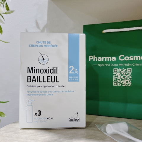 XỊT MỌC TÓC MINOXIDIL BAILLEUL 2% - Giải Pháp Giảm Rụng Tóc & Kích Thích Mọc Tóc Cho Nữ ( SET 3 LỌ)